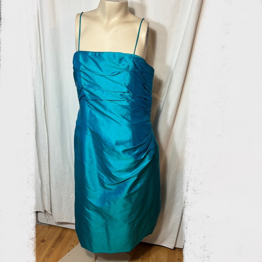 Marisa Baratelli women’s blue duo chrome shift silk cocktail dress size 12